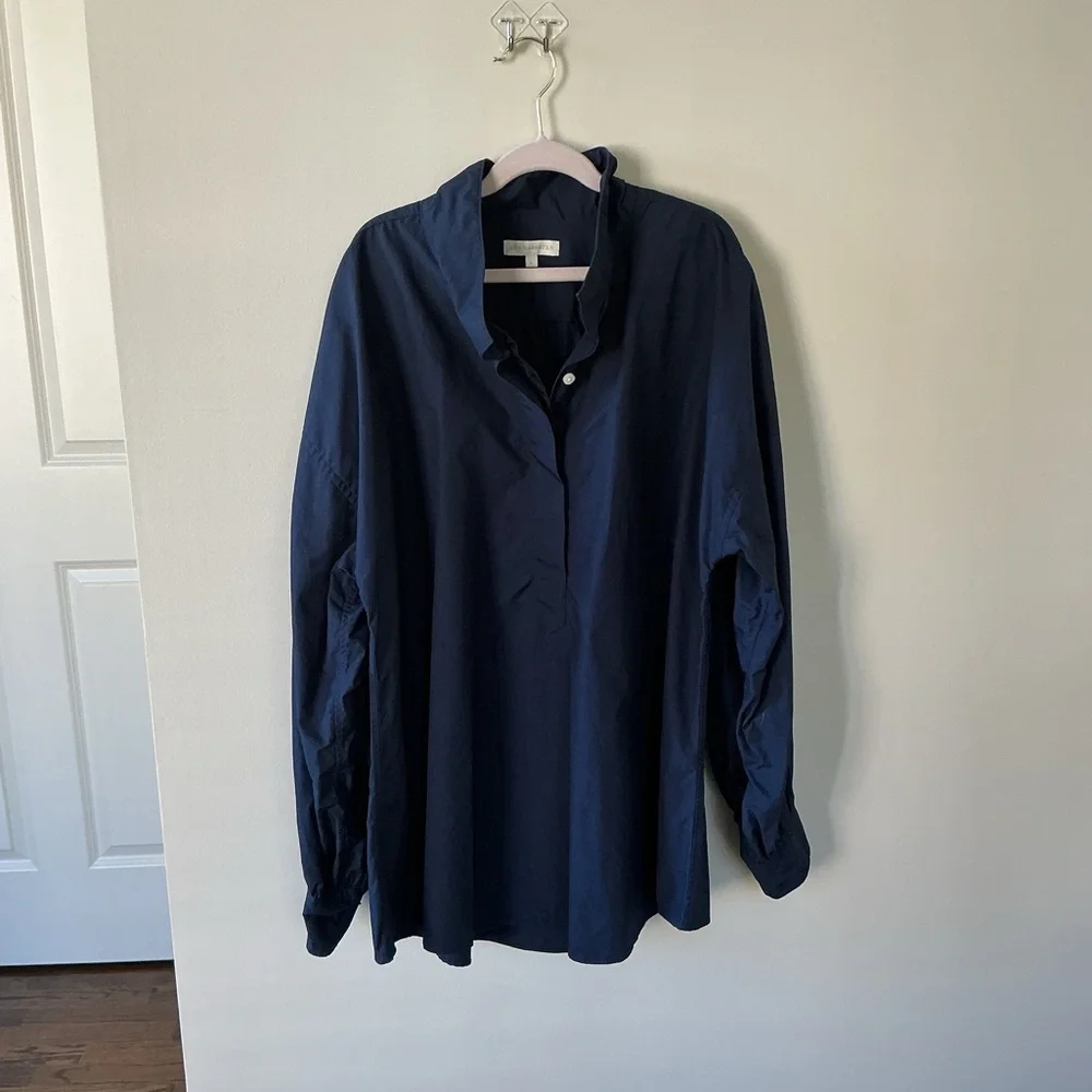 ANN MASHBURN Anaya Navy Popover Shirt Large - Picture 2 of 5